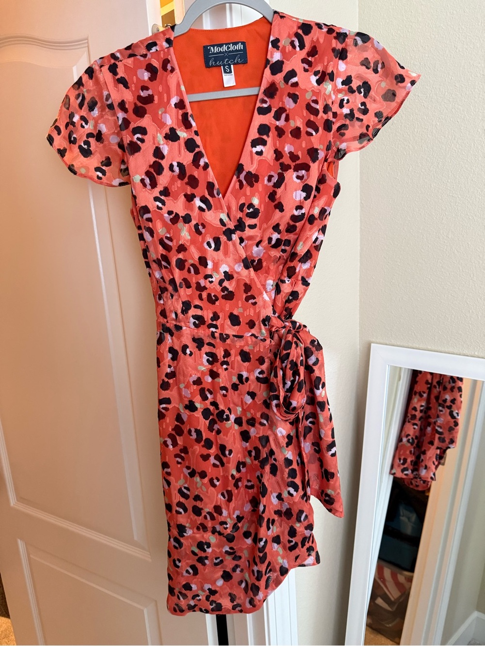 ModCloth Coral Leopard-Print Wrap Mini Dress